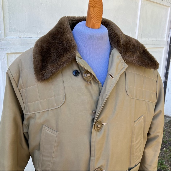 Sears Outdoorsman Feather Down Winter Coat Faux Fur Collar Vintage 70s Tan - Picture 2 of 14